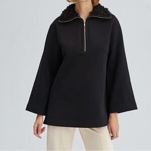 Touché Prive FAUX FUR COLLAR SWEATSHIRT Black Sz 36 NWT